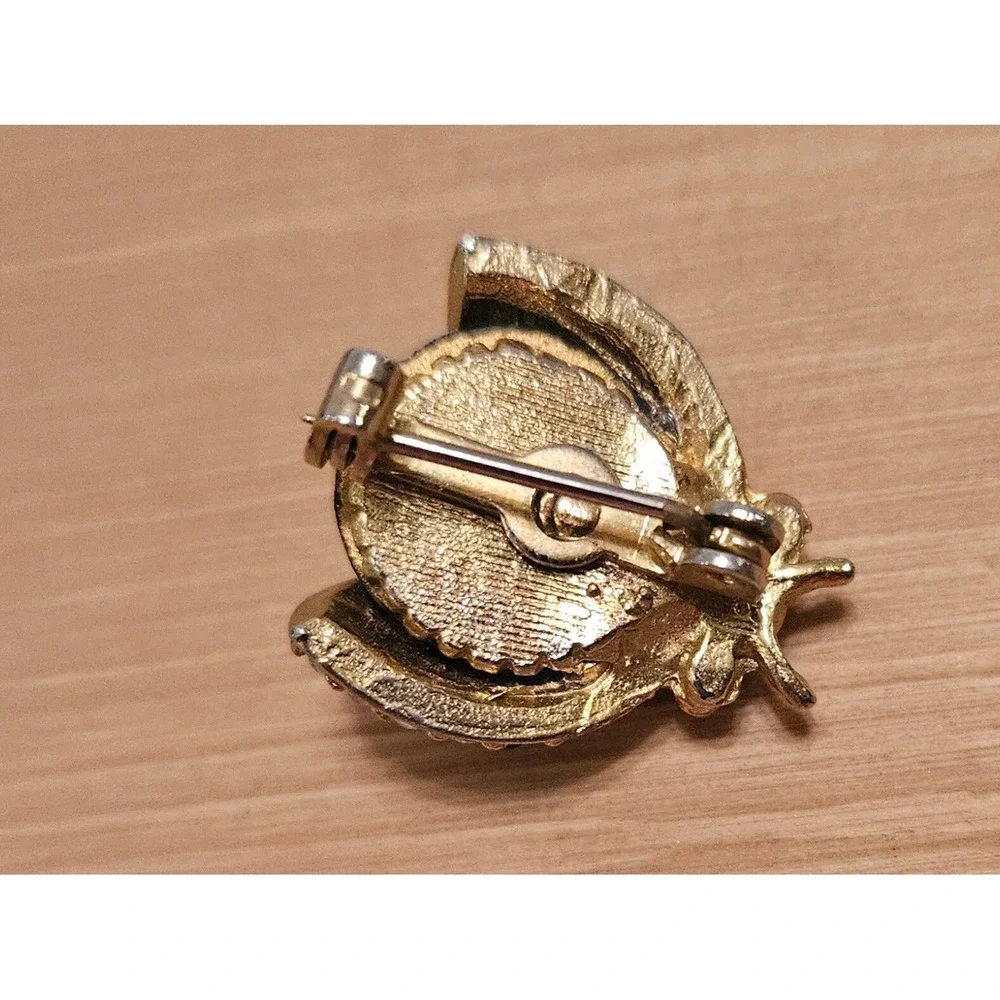 Sparkling Ladybug Brooch Pin Rhinestone Pearl Blue‎ Gemstone Gold Tone